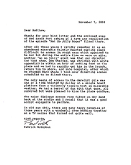 My letter from Patrick McGoohan